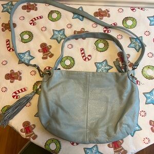 Hobo Light Blue Leather Shoulder/Crossbody Bag